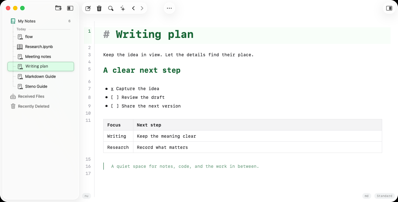Steno editor window